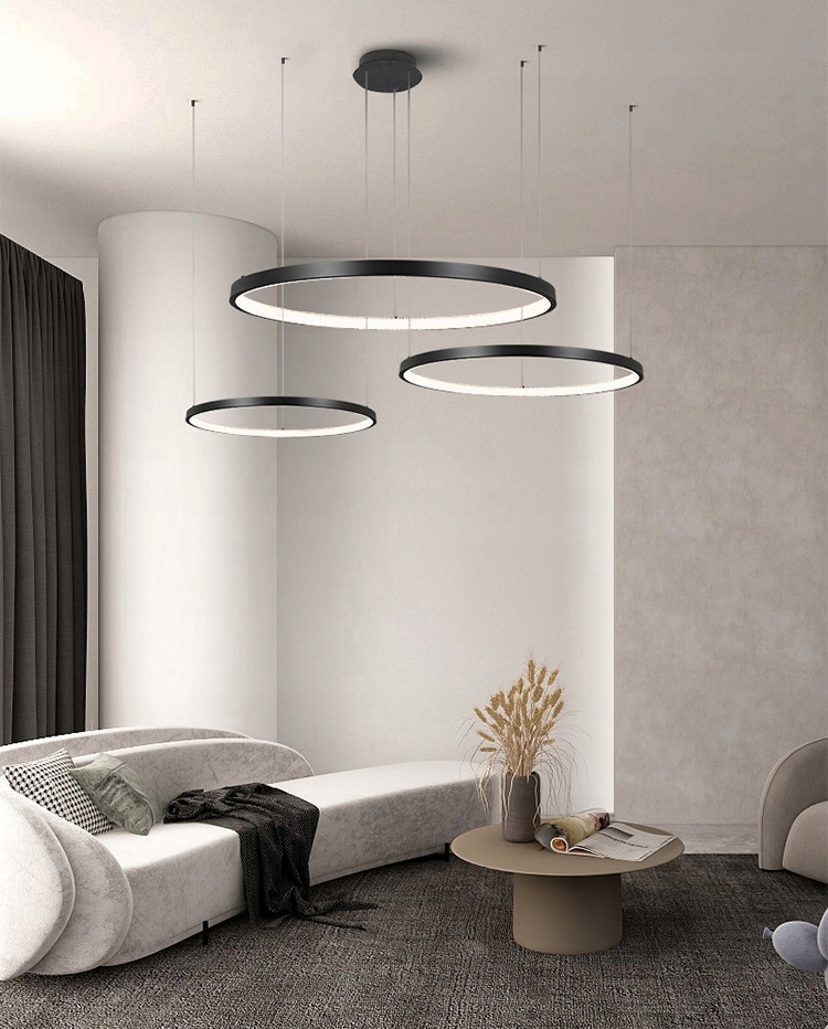 Czarna lampa wisząca Silva IV Smart Home - okręgi LED ring